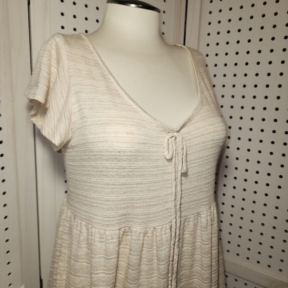 See You Monday Cream Beige Mini Dress Short Sleeve Tie Neck Large - Picture 4 of 9